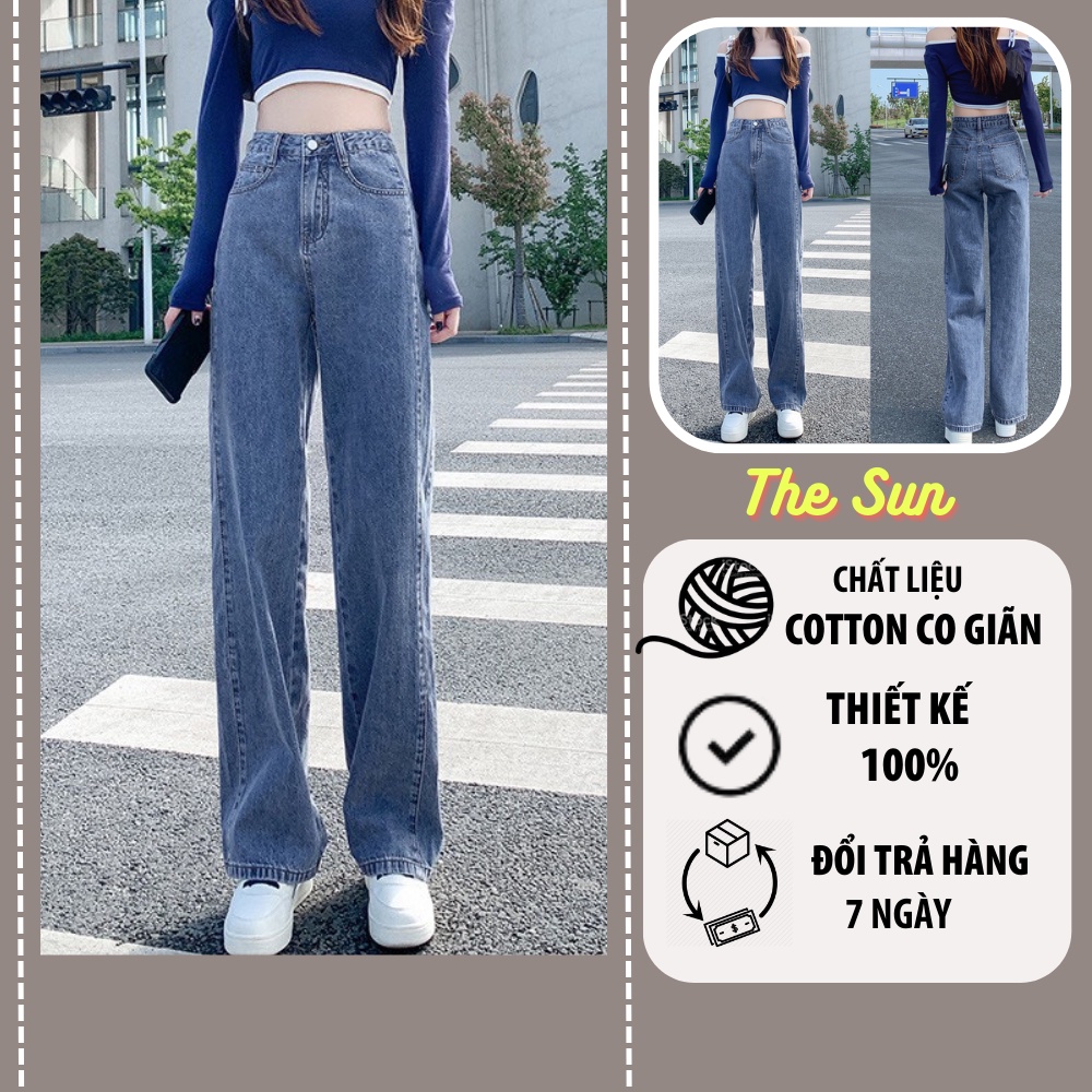 Quần Jeans Nữ Dài MELLYSTORE, Quần Bò Denim Nữ Cạp Cao Ống Rộng Suông Màu Xanh Đậm Hàng Cao cấp Loại 1