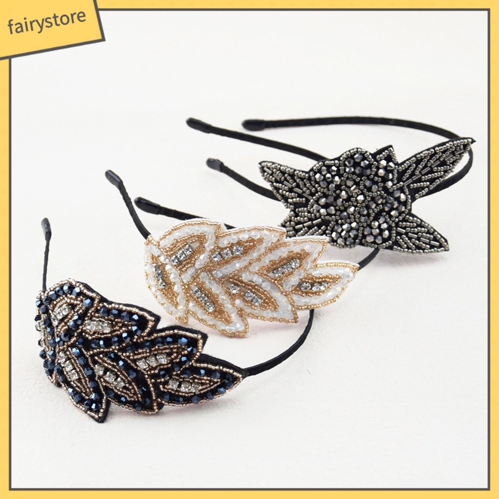 Băng Đô Cài Tóc Co Giãn Chống Trượt Đính Đá Hình Chiếc Lá 1 [Fairy1]