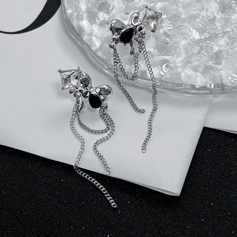 Khuyên Tai Dây Tua Rua Đính Đá zircon Hình Trái Tim Phong Cách hip hop Đường Phố Cá Tính Thời Trang