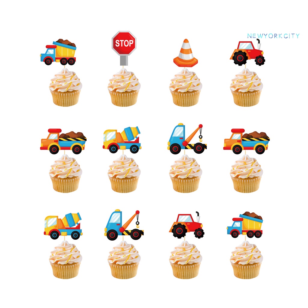 1 Set / 1 Bộ Que Cắm Trang Trí Bánh Cupcake Chủ Đề Xây Dựng Đầy Màu Sắc