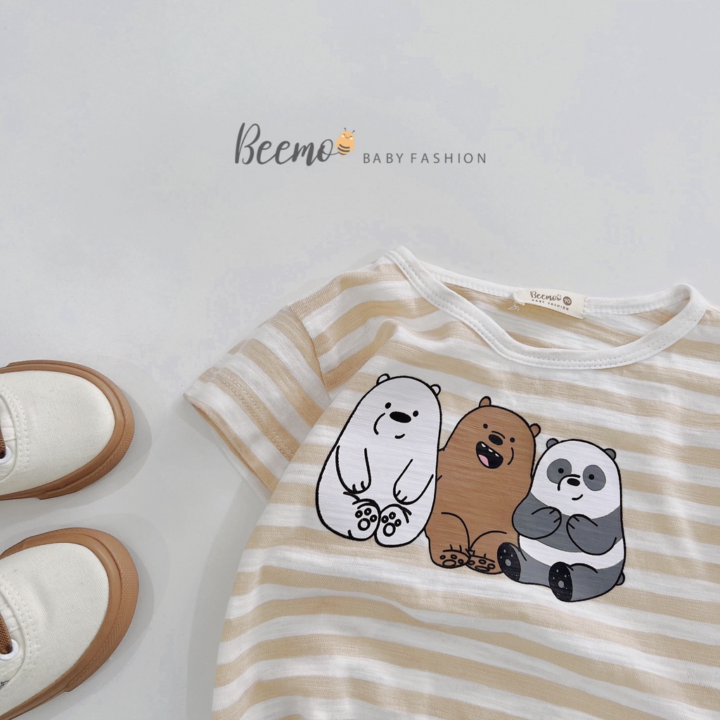 Bộ quần áo cộc tay Bare Bears cho bé trai, gái Beemo, Chất liệu cotton xược siêu mát, 3 màu tôn da B145