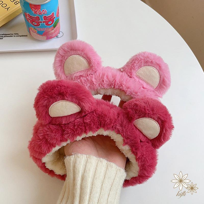 Băng Đô Cài Tóc Rửa Mặt Hình Tai Gấu / Dâu Tây Bằng Lông Nhung Dễ Thương Xinh Xắn