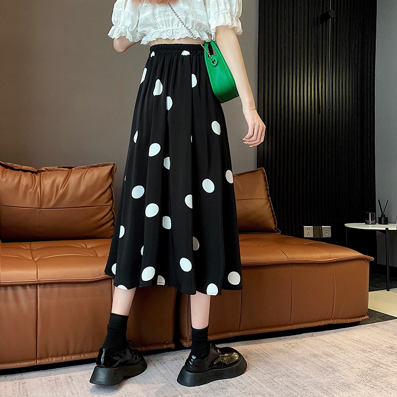 SUXI Chân Váy Chữ A Lưng Cao Họa Tiết Chấm Bi Thời Trang Cho Nữ
