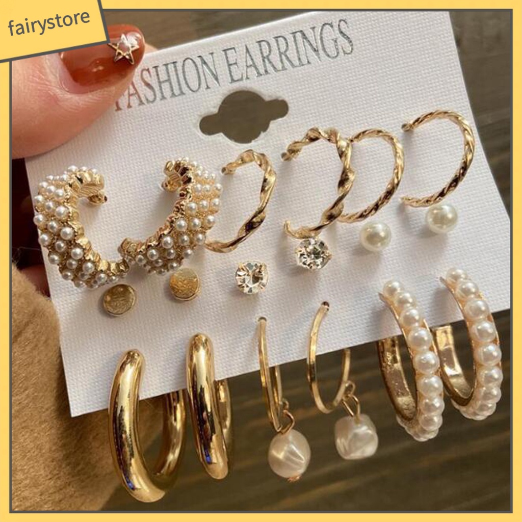 1 Bộ Khuyên Tai Vòng Hình Học Bằng Kim Loại Bắt Mắt Cho Nữ Dự Tiệc [Fairy1] 1