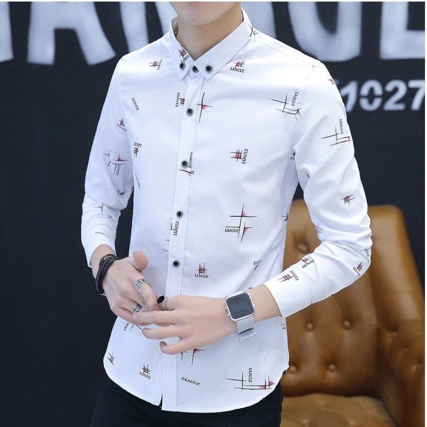 Áo Sơ Mi Nam Tay Dài Hàn Quốc Phối Họa Tiết Chữ Zuny Thời Trang Ponivalaza cao cấp Trẻ Trung Chất Kate Mềm Và Thoáng Mát