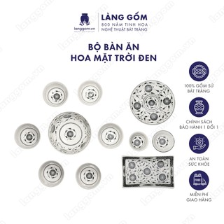 Bộ bát đĩa sứ trắng vẽ hoa dây men lam cổ - Set bàn ăn 11 món - Gốm sứ Bát Tràng cao cấp - LÀNG GỐM