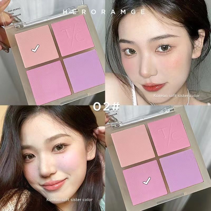 Herorange ~ Phấn Má Hồng Bốn Màu Sắc Tông Màu Tím Gills Blue Nude Ấm Đào Mơ Mộng Tự Nhiên