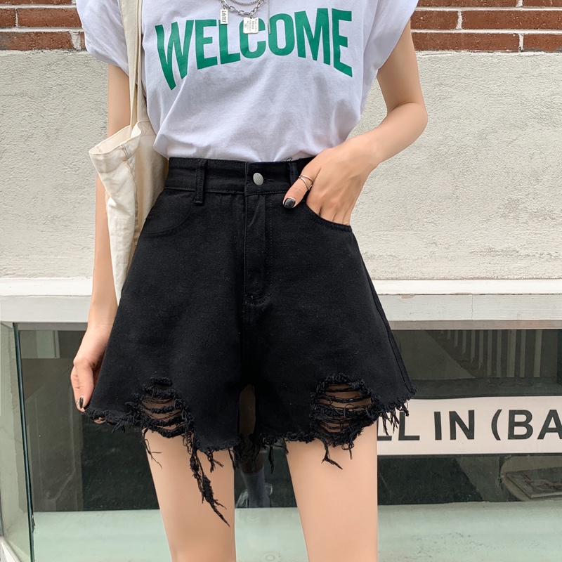 Quần Short denim Màu Đen Lưng Cao Ống Rộng Phong Cách Hàn Quốc Thời Trang Cho Nữ Nevaeh 2023