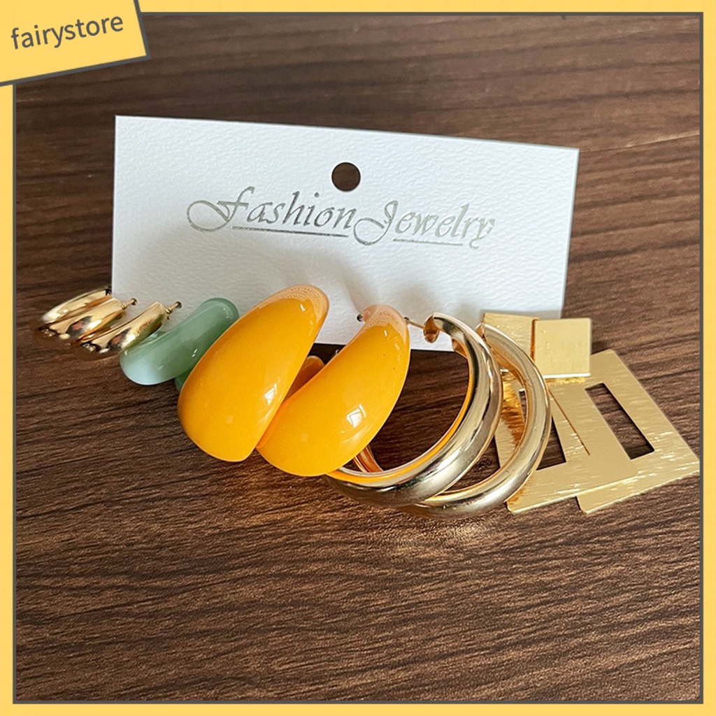 [Fairy1] 5 Đôi Bông Tai Nửa Hình Chữ C Bằng Acrylic Kim Loại Kiểu Dáng Hình Học Tối Giản Thanh Lịch Thời Trang Cho Nữ