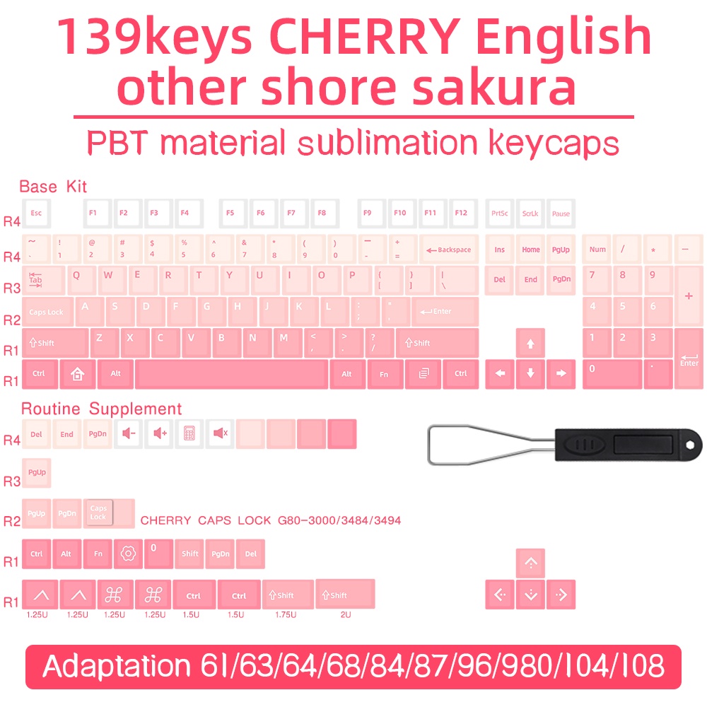 Pink Bana Sakura Gradient Keycaps Cherry Profile PBT For MK61 64 68 75 84 87 98 100 104 108 Mechanical keyboards