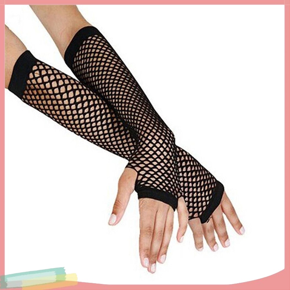 Găng Tay Lưới Hở Ngón Màu Đen Cho Nữ