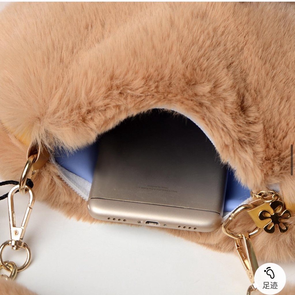 Túi Xách Đeo Vai Hình Trái Tim Lông Nhung - Túi Đeo Chéo Gấu Bông Dây Xích