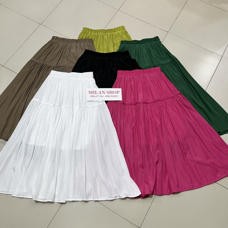 Chân váy xoè dáng dài chất lụa Quảng Châu mềm mát