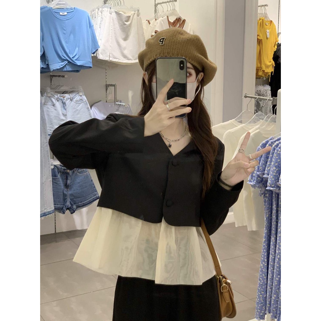 Áo Lưới Tay Dài Cổ Chữ V Thời Trang Mùa Thu Mới Dành Cho Nữ