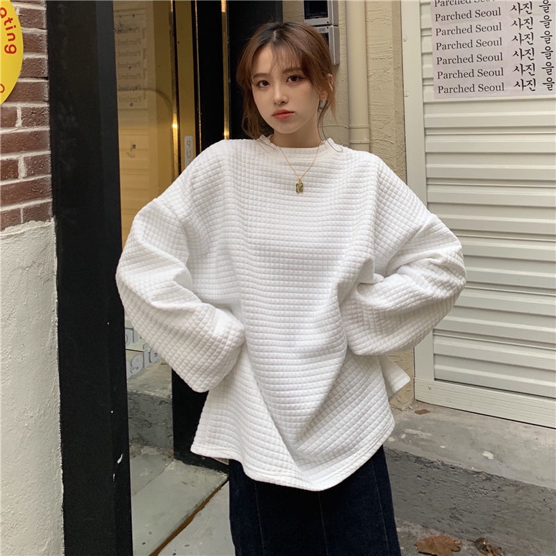 COZOK Áo sweater Tay Dài Dáng Rộng Thời Trang Vintage Hàn Quốc