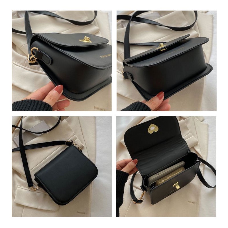 Túi đeo chéo da PU ARCTIC HUNTER hình vuông cỡ nhỏ màu nâu sang trọng thiết kế khóa trái tim thời trang cho nữ