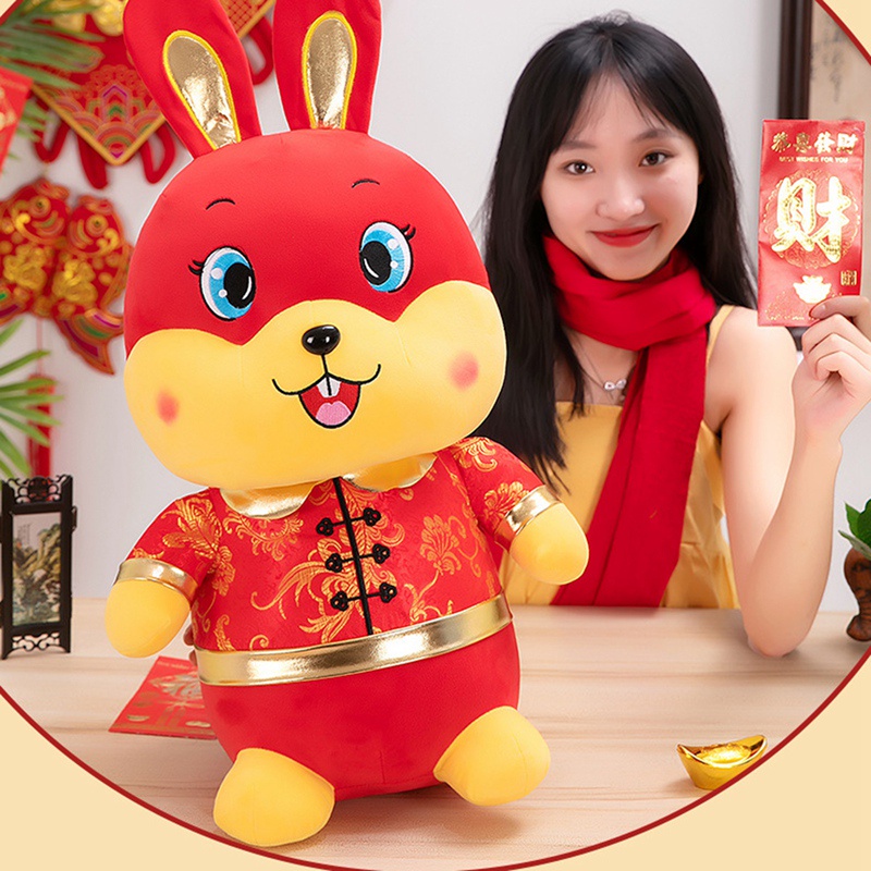 1 Thỏ Nhồi Bông Năm Mới 2023 12 Inches Phong Cách Trung Hoa