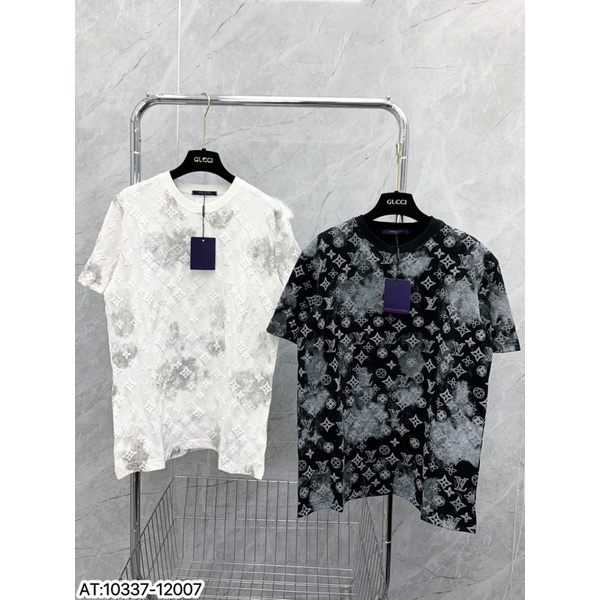 Áo thun cộc tay vân nổi L.V hoạ tiết màu loang,áo phông cộc tay nam nữ dập vân L.V loang màu thời trang