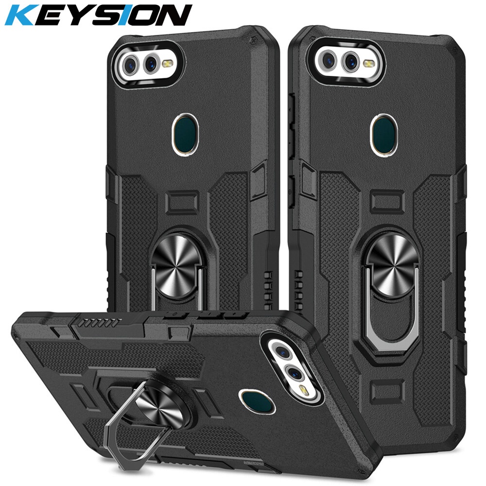 Ốp Điện Thoại Silicon + PC Kiểu Giáp Chống Sốc Kèm Giá Đỡ Nhẫn Bằng Kim Loại Cho OPPO A5S A12 A7 A11K OPPO A1K A7 A12 A5S