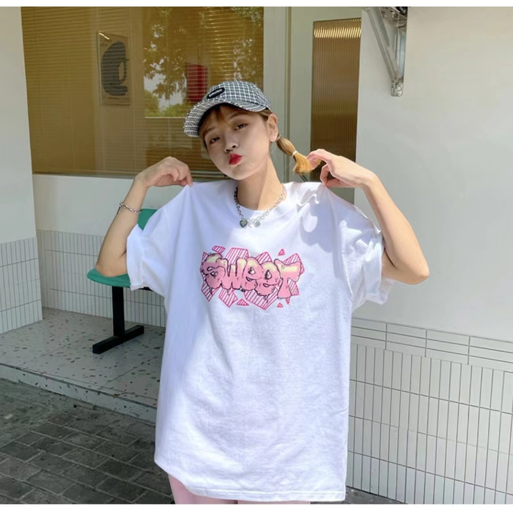 ZHELIHANGFEI Áo Thun Tay Ngắn Cổ Tròn In Chữ Phong Cách Preppy