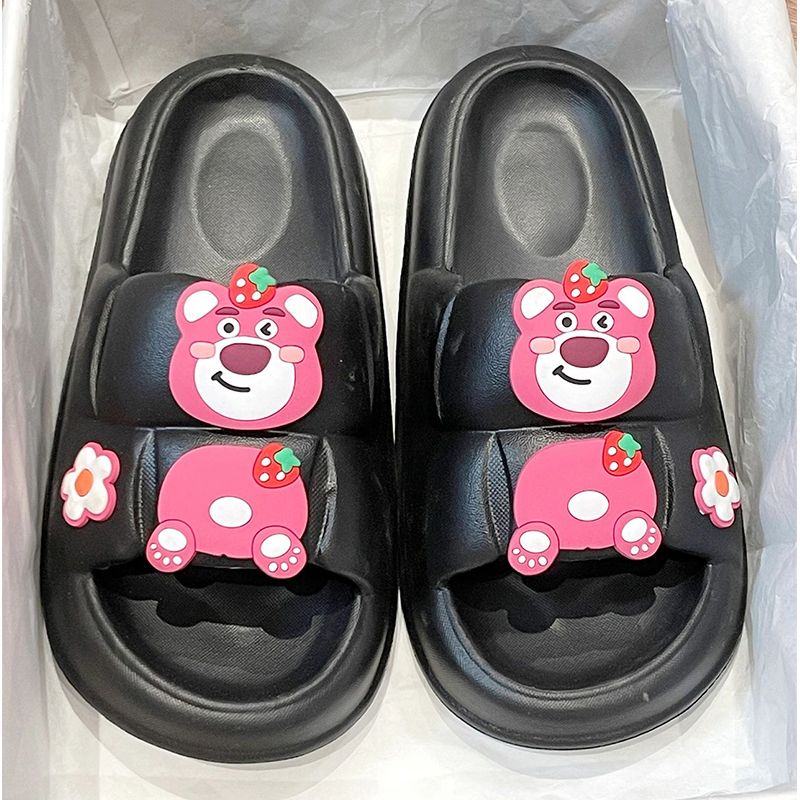 ◎Dép Quai Ngang Họa Tiết Hoạt Hình Dễ Thương◎Dép Quai Ngang Chống Trượt In Hình Gấu Dâu Tây Năm Mới Phong Cách Trung Hoa Cho Nữ