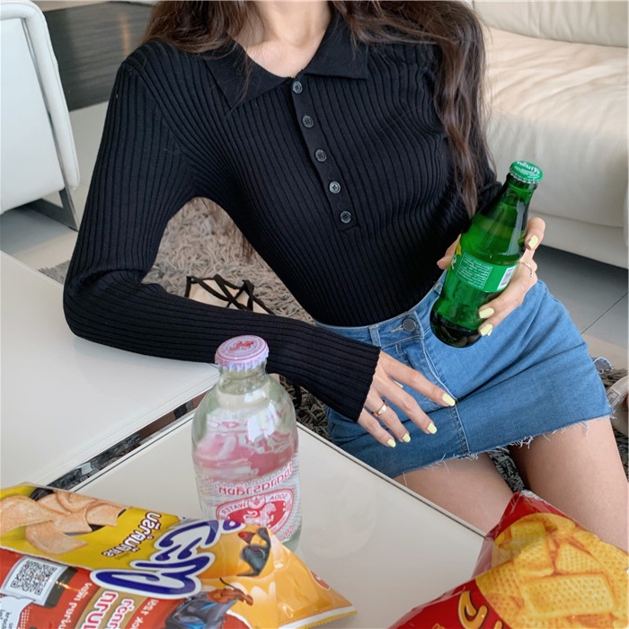 Áo dệt kim SUXI màu trơn ôm dáng phong cách Hàn Quốc thời trang mùa xuân xinh xắn cho nữ