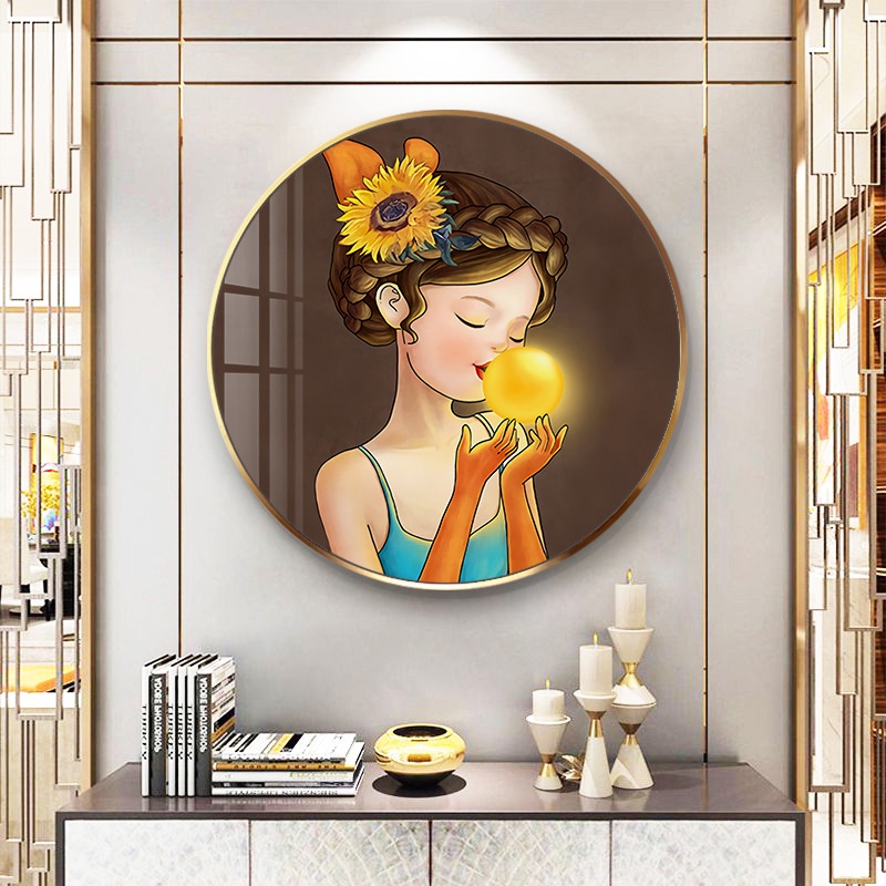 Tranh Tráng Gương Tròn Treo Tường Cao Cấp Cô Gái Nghệ Thuật Decor phòng khách/ phòng ngủ/ Làm Quà Tặng.