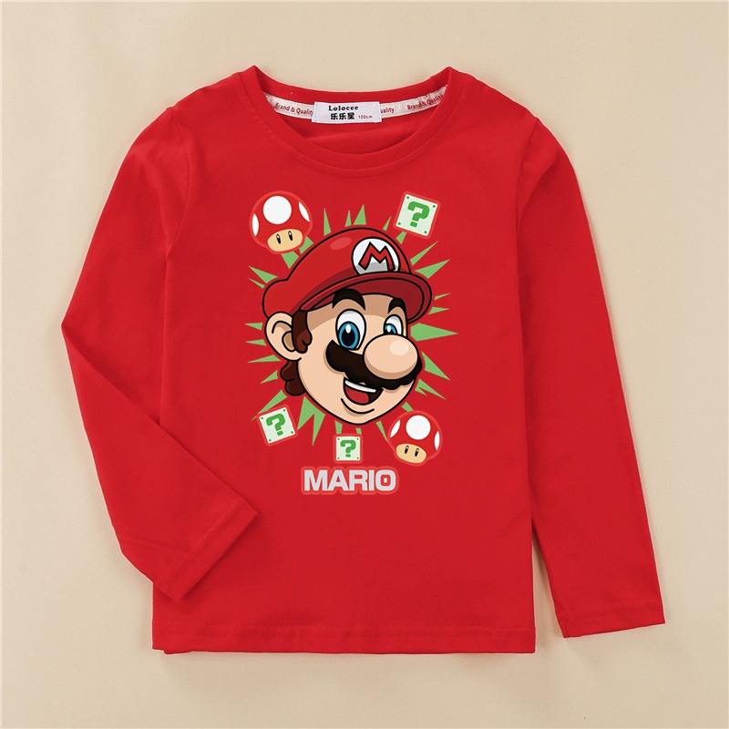 Áo Thun Cotton Dáng Dài In Hoạt Hình Mario Thời Trang Xuân 2023 Cá Tính Dành Cho Bé
