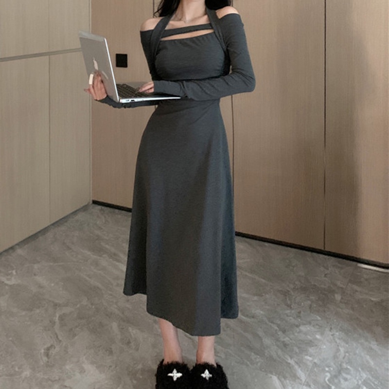 IELGY  Đầm Midi Cổ Yếm Phong Cách Mỹ Thời Trang Cho Nữ