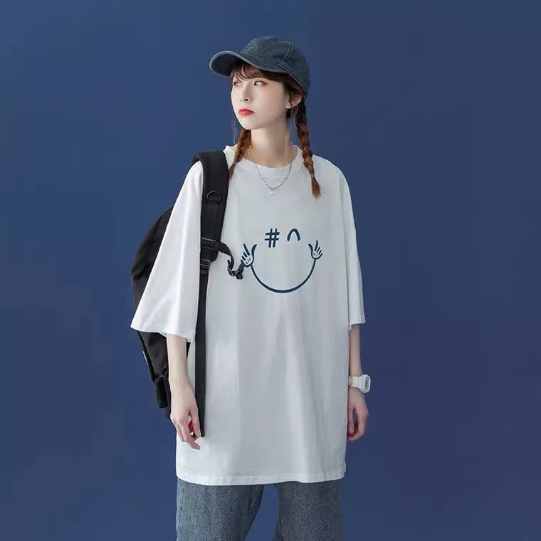 Áo thun tay lỡ unisex form rộng MẶT CƯỜI LUXA, Áo phông nam nữ ulzzang