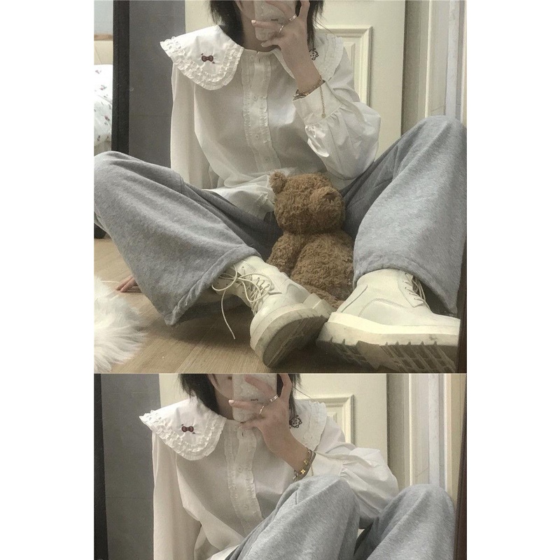 Áo Sơ Mi Tay Dài Cổ Búp Bê Form Rộng Thời Trang Xuân Thu Mới Cho Nữ