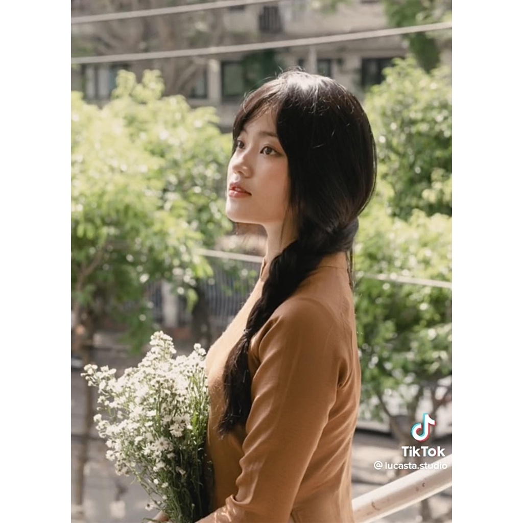 Set Áo Dài Rosemary Lụa Tây Thi Nâu đồng