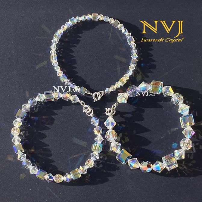 Vòng tay Swarovski - pha lê Áo cao cấp. Tuỳ chọn hạt 4,6,8ly vuông, tròn, nón 001AB