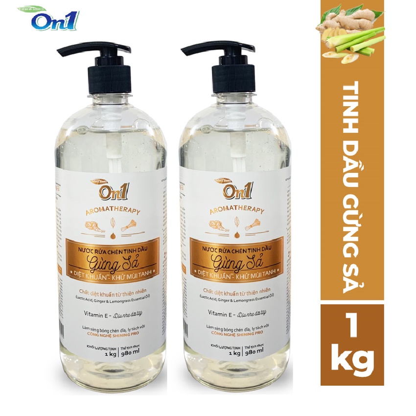 Nước rửa chén ON1 tinh dầu gừng sả/gừng cam 1kg/chai