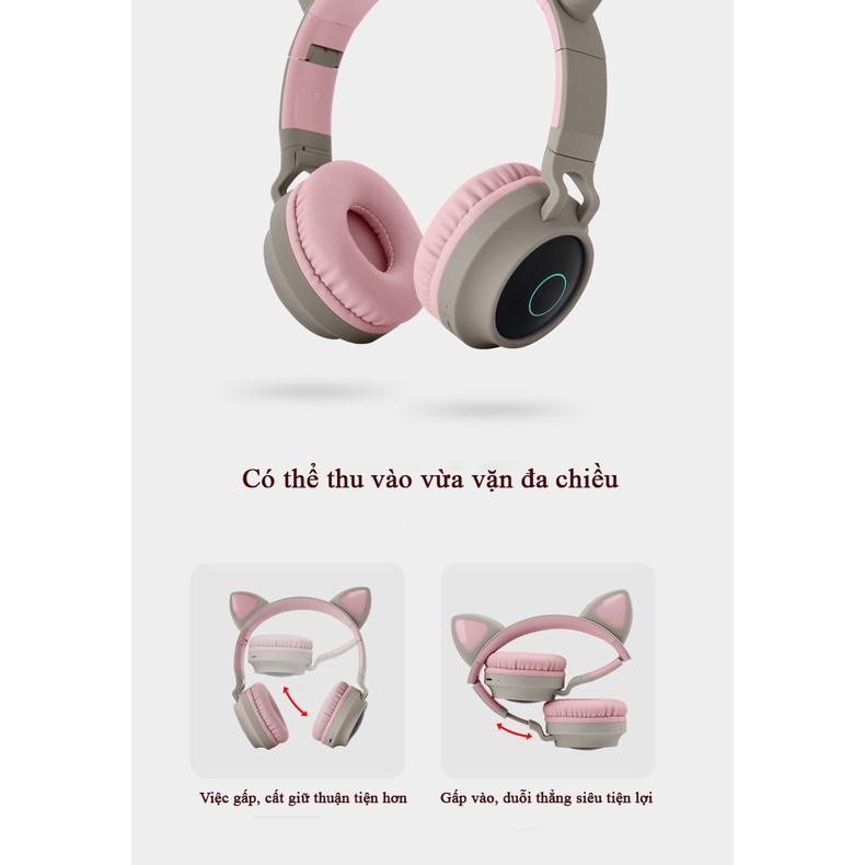Có Mic ] Tai Nghe Tai Mèo Cao Cấp Không Dây HEADPHONE CATEAR Model BT028C Bluetooth 5.0 Chống Ồn, Bass Chắc, Êm Tai