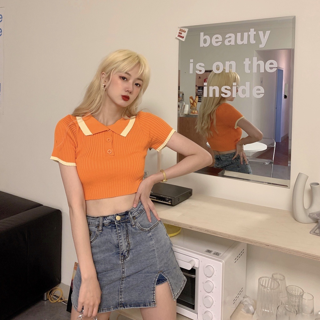 [4 Màu Sắc] Áo Thun - Áo Thun Dệt Kim Ôm Ngực Ngắn Co Giãn Cỡ Lớn Cho Nữ