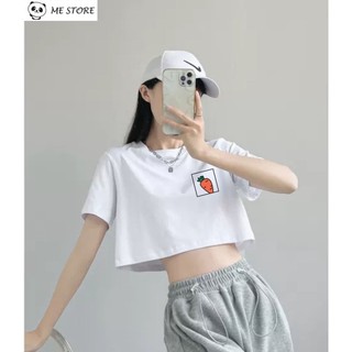Áo thun croptop ngắn tay in hình củ cà rốt form rộng dáng rộng chất liệu 100% cotton