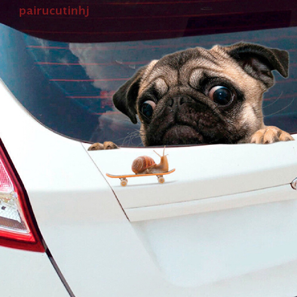 Miếng Dán Hình Chú Chó Pug Và Ốc Sên 3D Ngộ Nghĩnh Trang Trí Xe Hơi Laptop