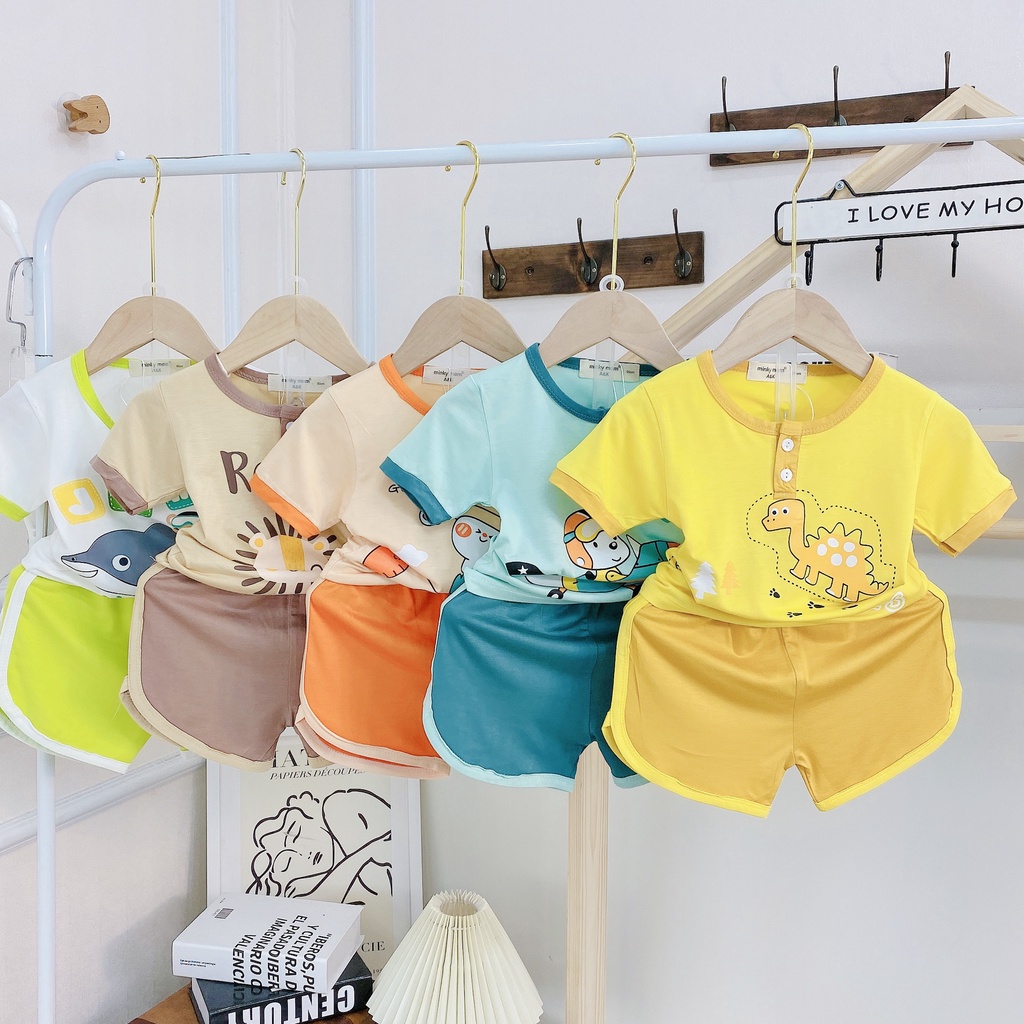 [Bé 7-30kg] Bộ ngắn tay thun lạnh quần vát chất sọc dệt Minky Mom cho bé trai bé gái từ 7-30kg