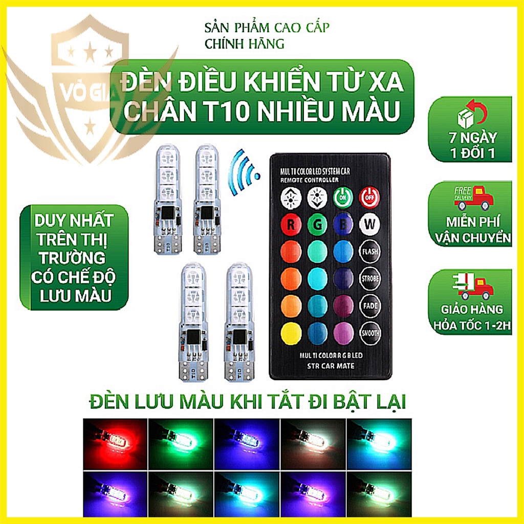 Bộ 2 đèn LED T10 demi điều khiển nhiều màu 6 SMD LED RGB T10 5050 siêu