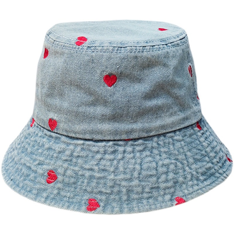 Nón Tai Bèo Vải Denim Chống Nắng Thêu Trái Tim Nhỏ Phong Cách Mới Thời Trang Xuân Hè Cho Nữ