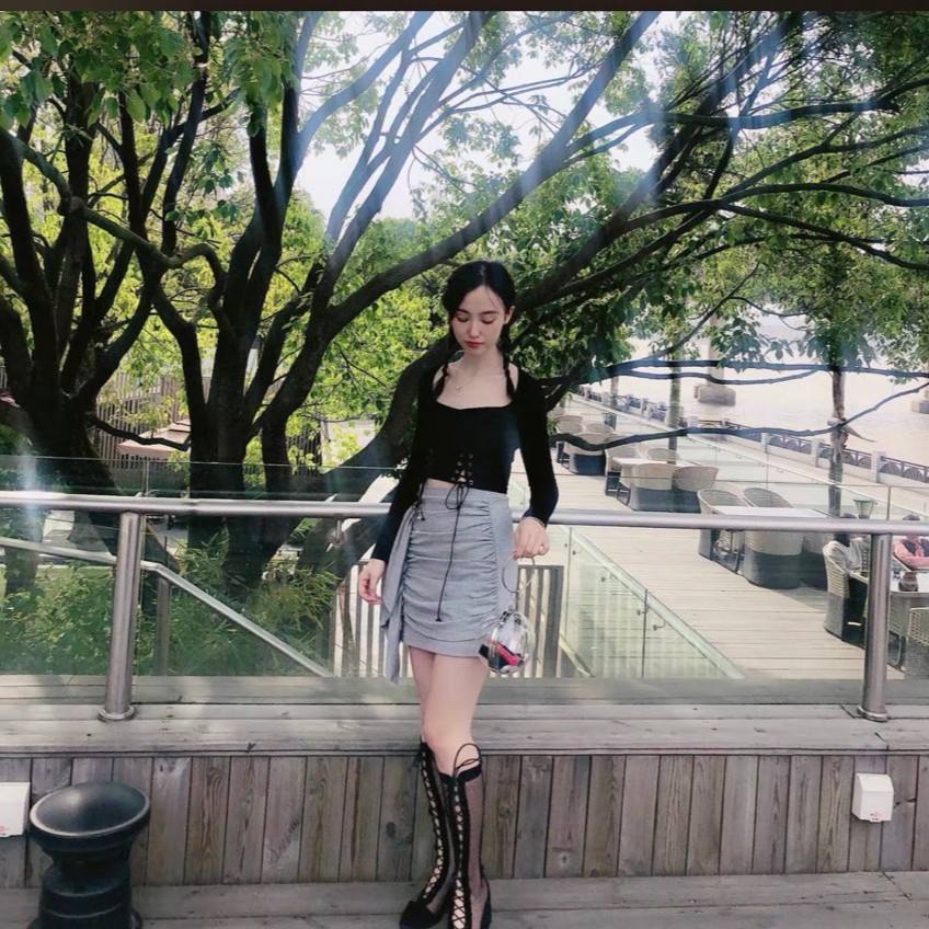 Boots lưới đế 6,5cm dáng dài phối da lộn hot hit gót vuông