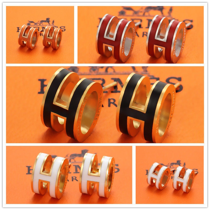 Bông Tai Chữ H Bằng Thép Titan Mạ Vàng Hồng 18K Sang Trọng