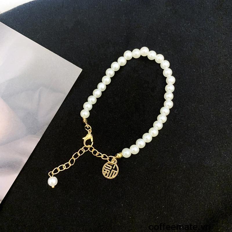 【coffeemate】⚡Vòng tay đính hạt ngọc trai may mắn, lắc chuỗi đeo tay phong cách Trung Hoa cho nữ