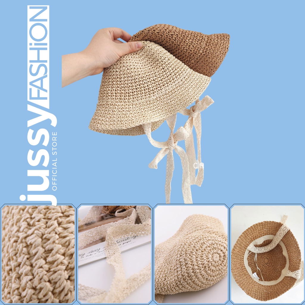 Nón Cói Mềm Cho Mẹ Và Bé Từ 2 Tuổi Có Dây Nơ Ren Thắt Xinh Xắn Jussy Fashion Mũ Cói Rộng Vành Đi Biển Hot Trend