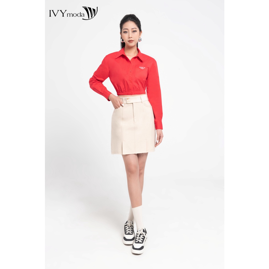 Chân váy khaki xếp ly IVY moda MS 31B9464