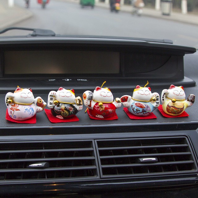 Set 5 mèo thần tài may mắn Maneki Neko Ráp mini chất liệu gốm sứ  trang trí bàn làm việc, góc học tập,quà tặng bạn bè