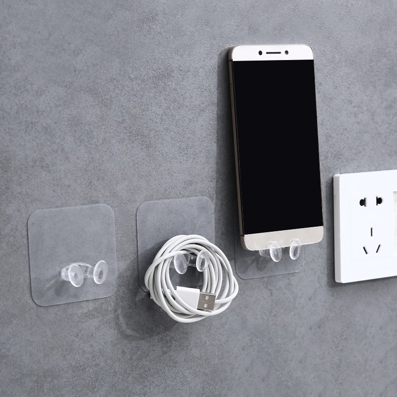 Móc Dán Tường Kẹp Giữ Dây Điện, Phích Cắm Điện/ Kê Đỡ Sạc Điện Thoại - Móc Treo Đồ Đa Năng Kẹp Dây Điện