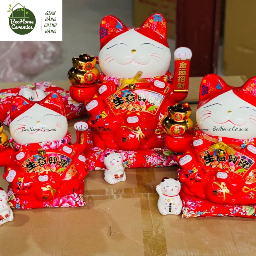 Mèo thần tài, mèo may mắn neko maneki vẫy tay kèm đệm siêu xinh( MẪU MỚI)