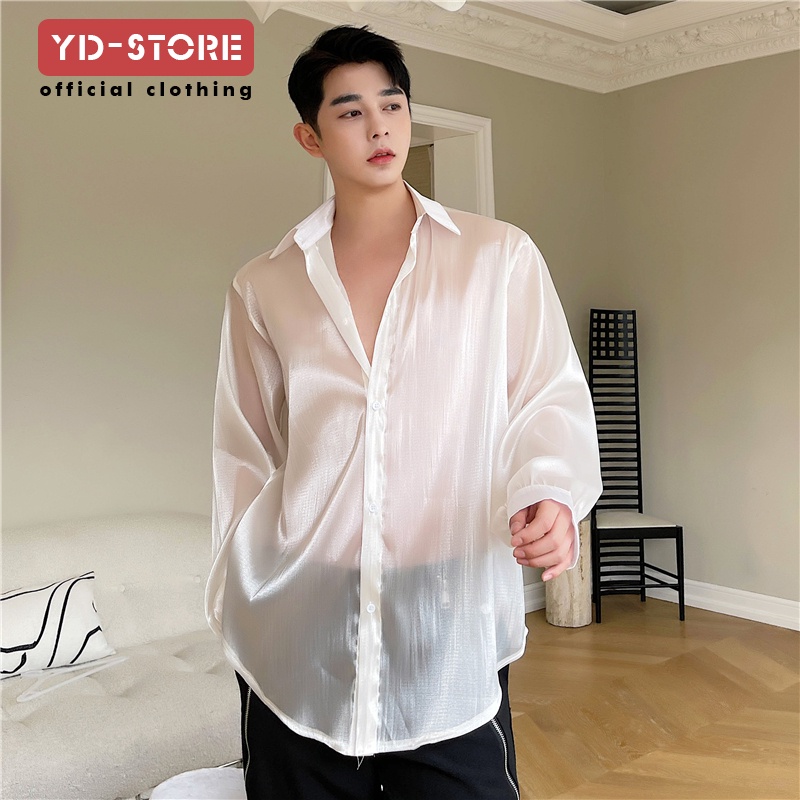Áo Sơ Mi Vải Tuyn Mỏng Nhẹ Tay Dài Trong Suốt Độc Đáo Thời Trang Mùa Hè Cho Nam